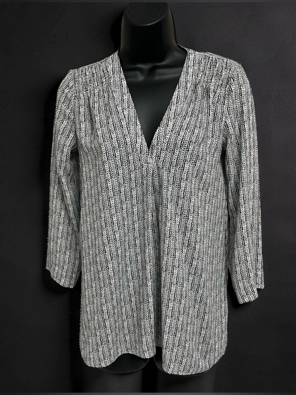 Women’s a.n.a Black & White Striped V-neck Oversized Blouse